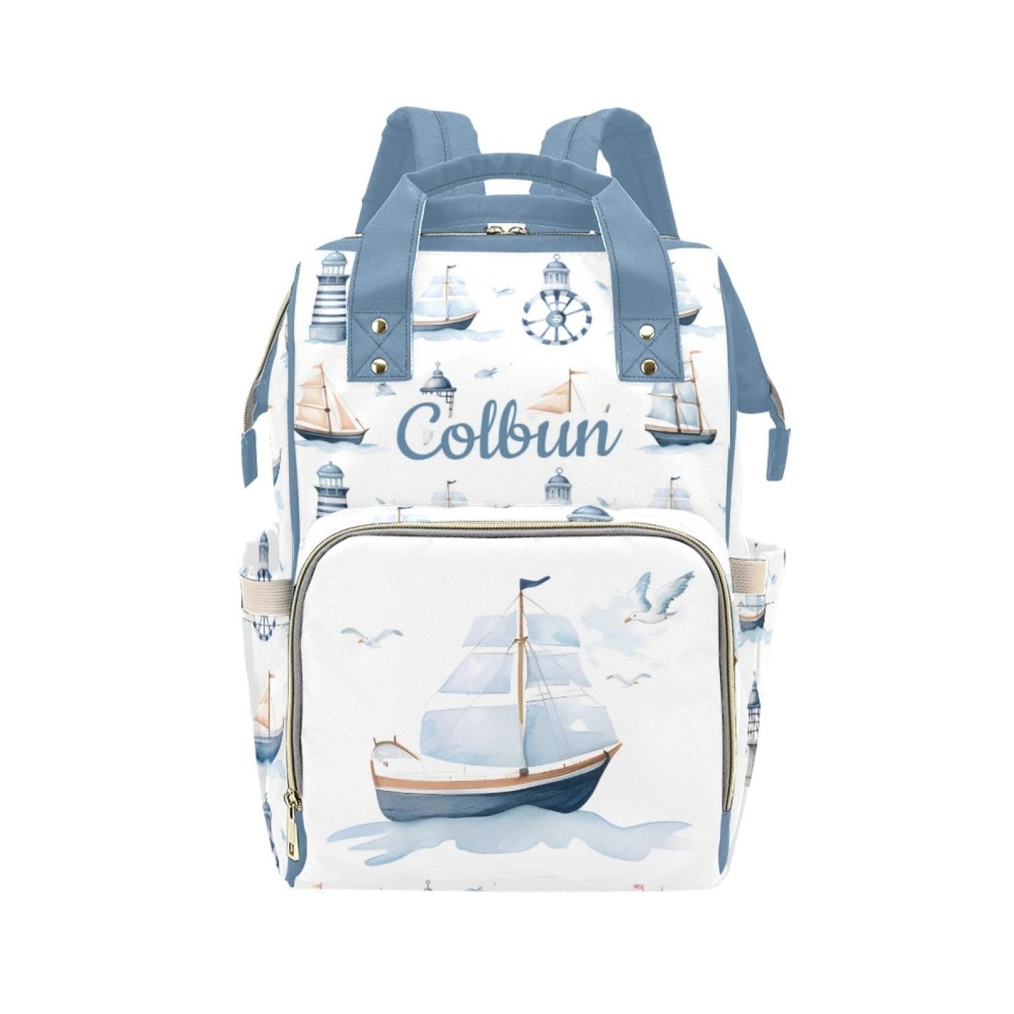 Workvalor Nautical Personalized Diaper Bag with Custom Name - Custom Baby Tote Backpack for Mom, Unique Gift for New Parents, Ba