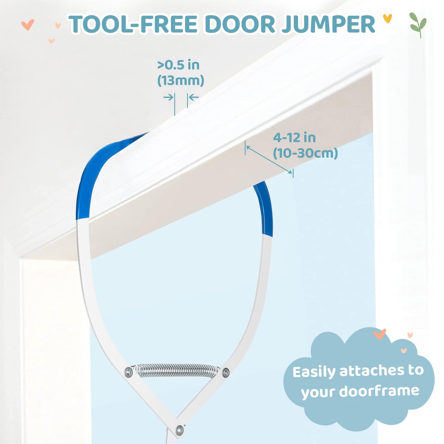 Slevoo Baby Jumper, Baby Door Jumper with Bumper, Play Tray and Two Jingle Rattles, Quiet Bear