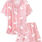 Girls & Womens Satin Pajamas Set, Silk ButtonDown Sleepwear 2 Piece Nightwear, 3 Years  Women XXL, Bunny Pink, 1112 Years