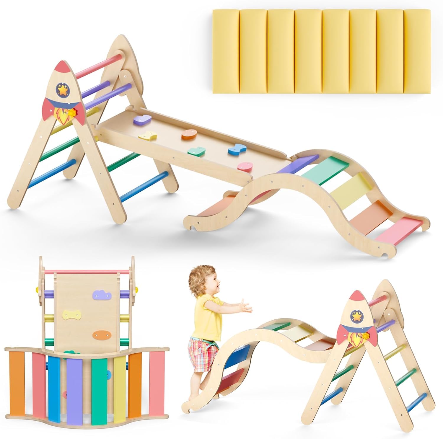 Pikler Triangle Set With Cushion, 9-In-1 Kids Climbing Toys For Toddlers 1-3 Inside, Montessori Toddler Climbing Toys Indoor, La