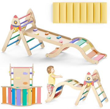 Pikler Triangle Set With Cushion, 9-In-1 Kids Climbing Toys For Toddlers 1-3 Inside, Montessori Toddler Climbing Toys Indoor, La