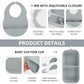 Travel Silicone Baby Feeding Set With 316 Stainless Steel Spoon & Fork ,Silicone Suction Plates, Foldable Bib, Storage Bag - Por