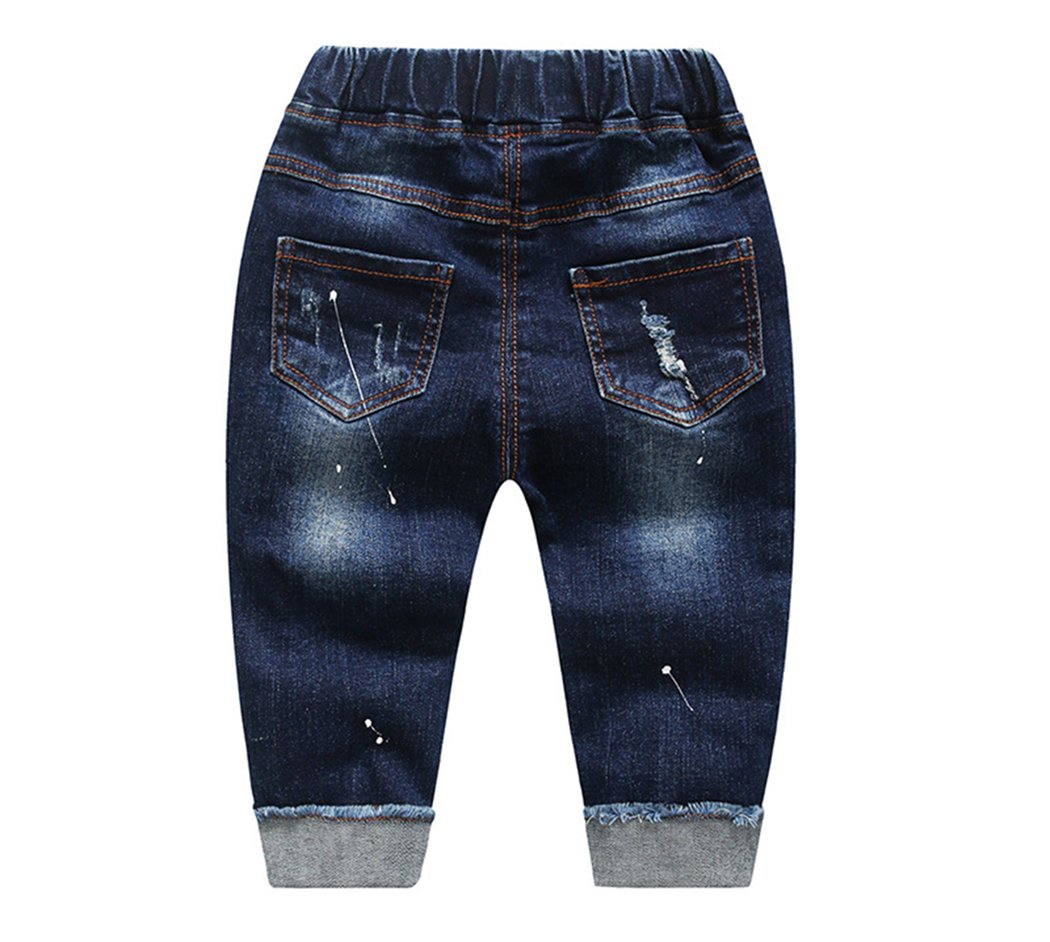 Kidscool Space Baby Girl Boy Jeans,Little Kid Elastic Waist Ripped Denim Pants,Blue,6-12 Months