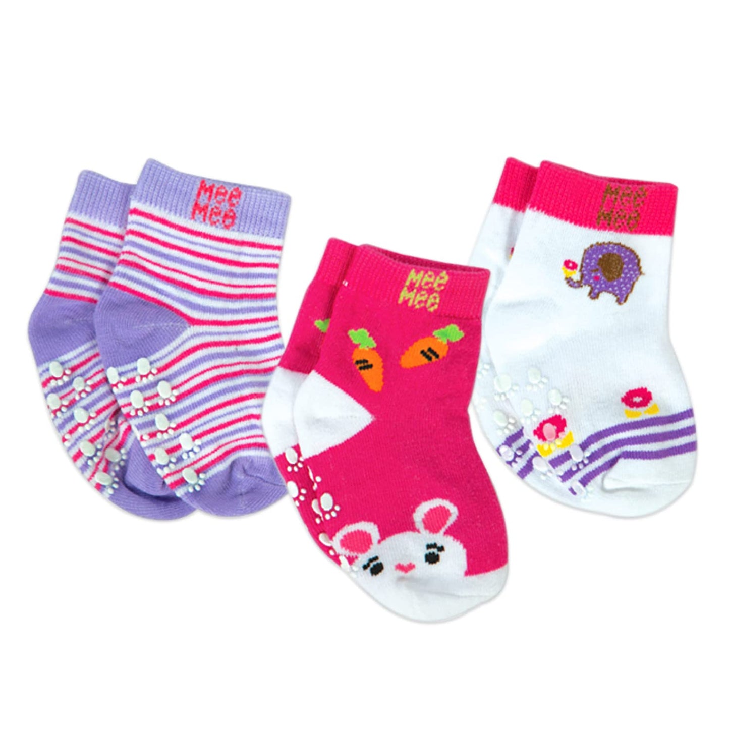 Mee Mee Baby Cotton Socks (Pack Of 3) (612 Months) (Colors & Print May Vary)