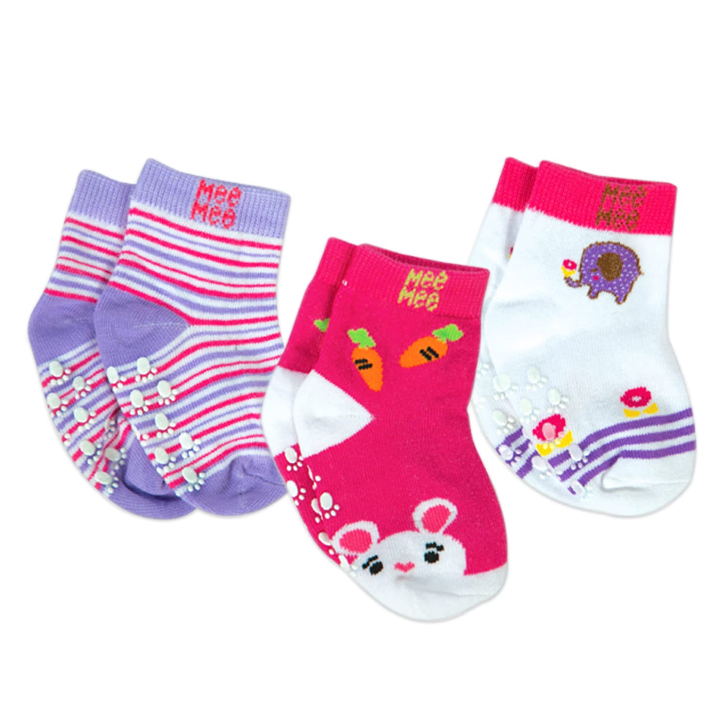 Mee Mee Baby Cotton Socks (Pack Of 3) (612 Months) (Colors & Print May Vary)