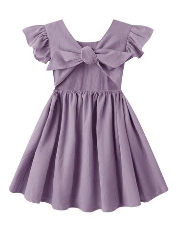 Dutebare Toddler Girls Dress Cotton Linen Ruffle Halter Sleeveless Kids Casual Summer Beach Party Dresses Purple 80