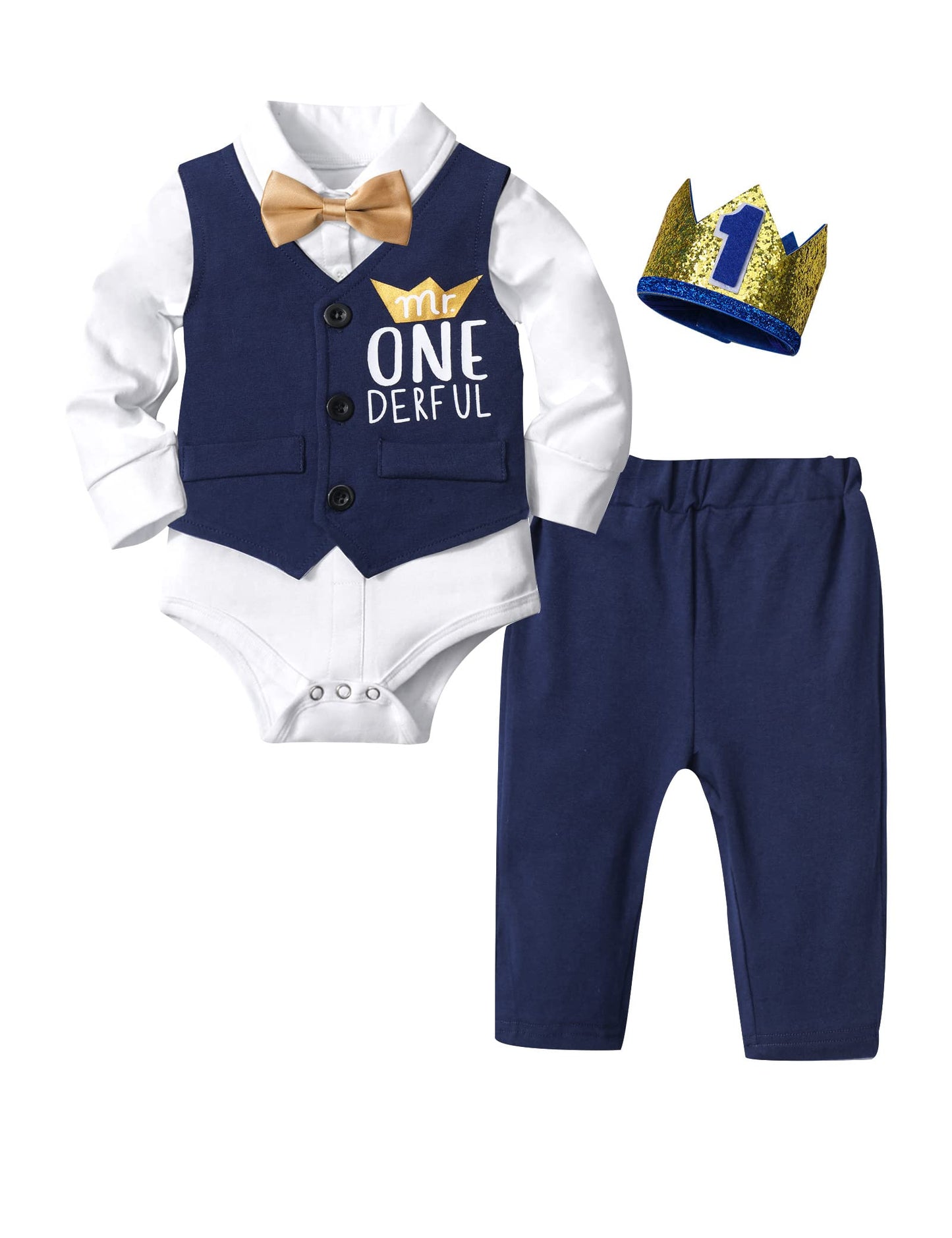 Queenstyle First Birthday Boy Outfit Bowtie Romper 1St Birthday Outfit Boy Gentleman Suit First Birthday Outfit Boy