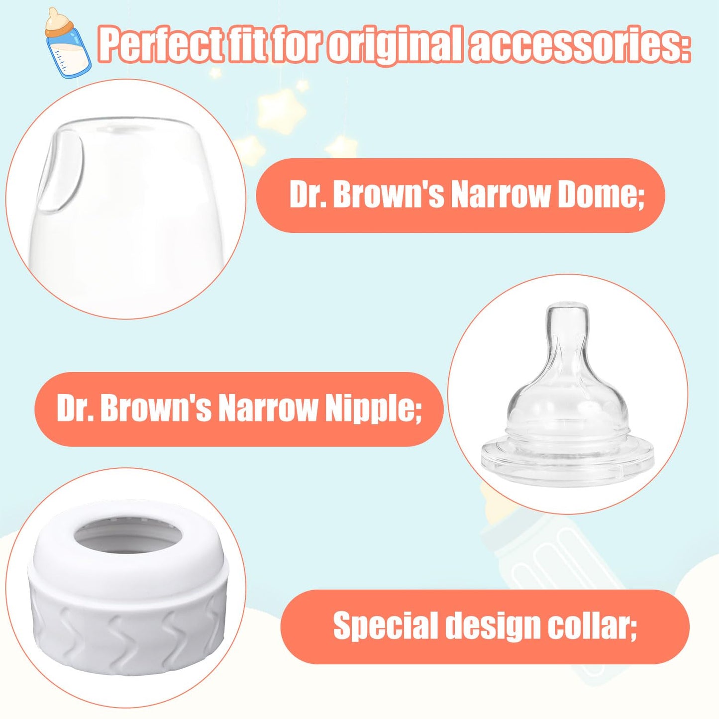 2Pcs Replacement Bottle Nipple Ring Collars, Compatible With Dr. Brown'S Narrow Plastic & Glass Bottles 4Oz & 8Oz No Leak Or Spi