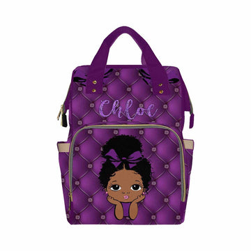 Artsadd Customized Diaper Bag Mommy Nappy Bags, Personalized Purple Bowknot Handbags Large Capacity Multi-Function Nursing Bags