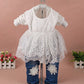Yao 6M-4Y Infant 3Pcs Baby Girls Clothes Set Toddler Outfits Lace Dress Jacket And Jeans (1-2Y,Flower-White)