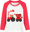Ddsol Toddler Little Boy Valentine Day T-Shirt Baby Kid Red White Dinosaur Love Heart Monster Truck Shirt Raglan Long Sleeve Cot
