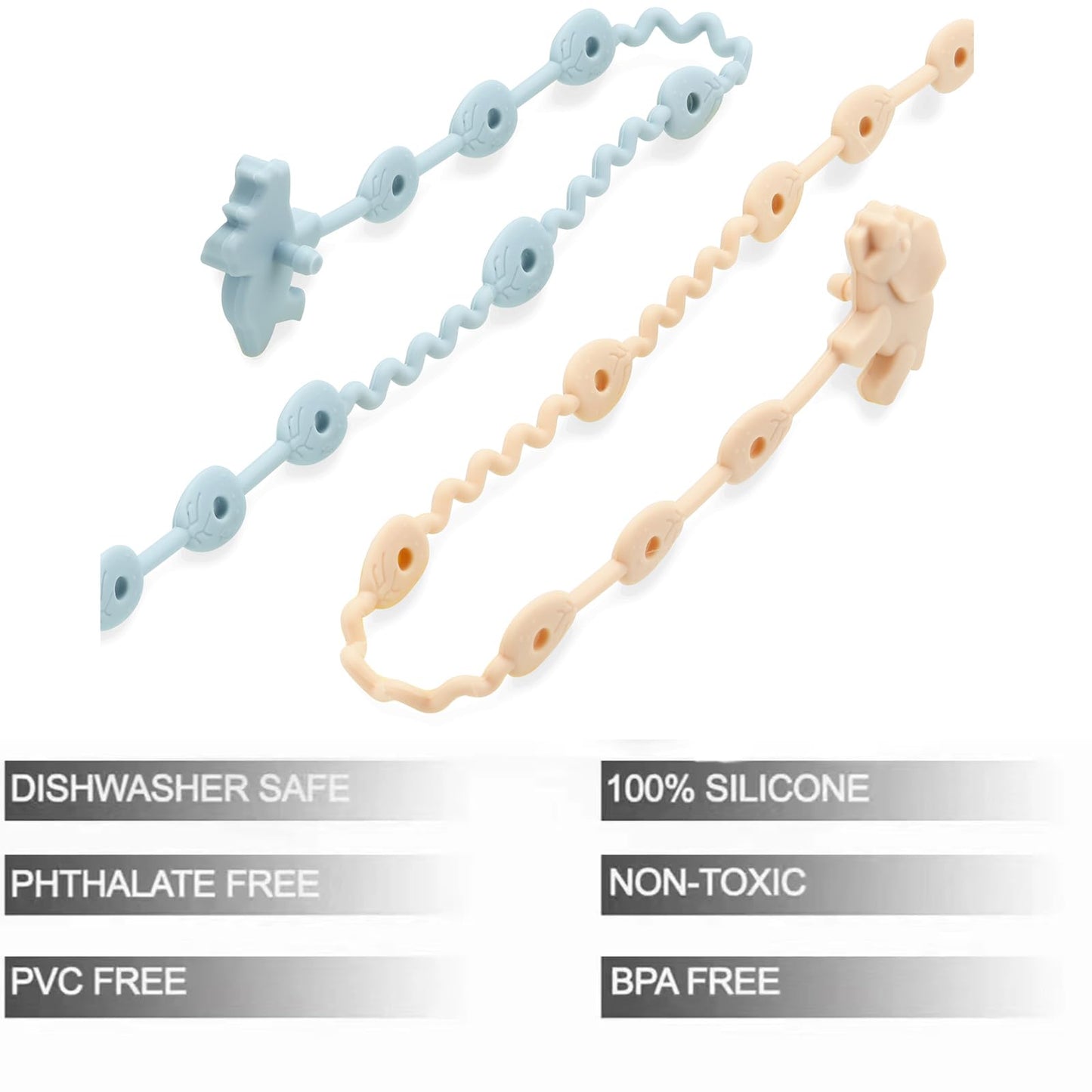 Pandaear Baby Toy Straps - 5 Pack Dinosaur Silicone Pacifier Teether Harness Straps - Adjustable Baby Toy Holder For Bottles, St