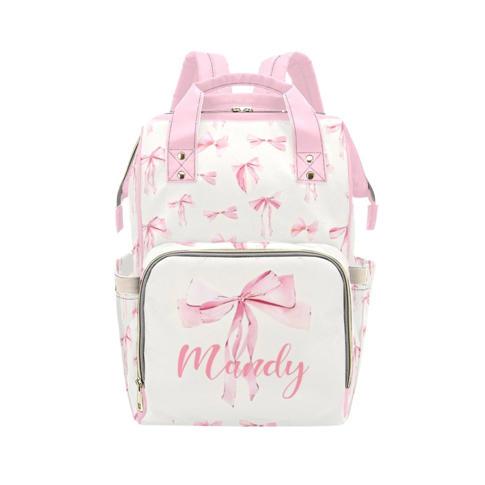 Custom Diaper Bag Backpack for Women, Personalized Name Nursing Mommy Daypack, Diaper Bag for Girls Boys, New Mom Gifts (Pink Bo