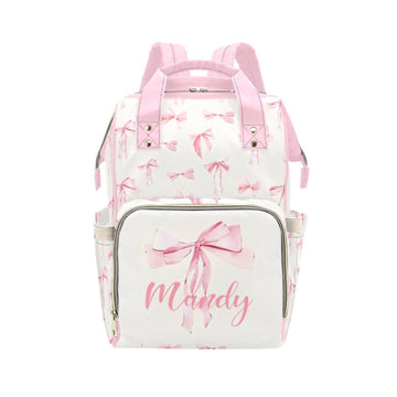 Custom Diaper Bag Backpack for Women, Personalized Name Nursing Mommy Daypack, Diaper Bag for Girls Boys, New Mom Gifts (Pink Bo