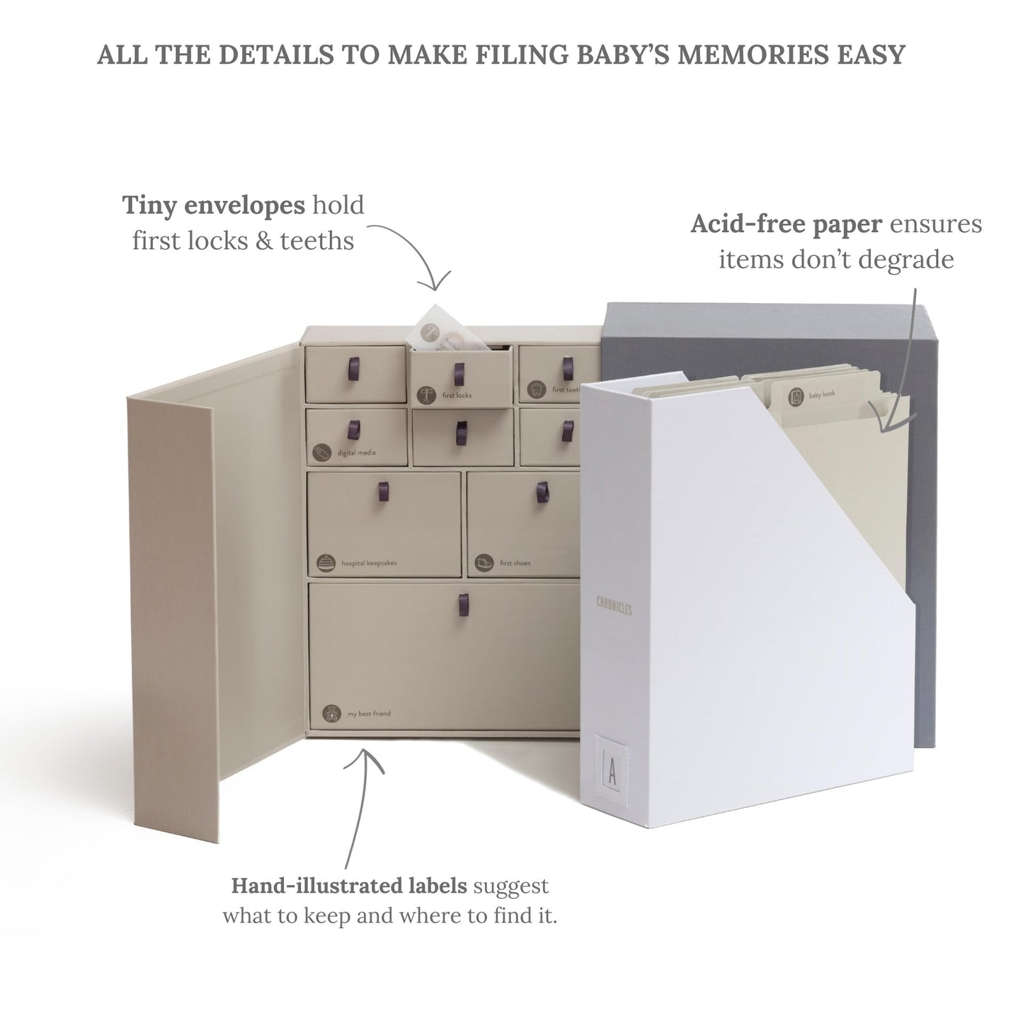 Savor | The Original Deluxe Baby Keepsake Box | Fabric Bound Acid-Free Gender-Neutral Minimalist Newborn Keepsake And Memory Org