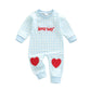 Mieeyali Baby Boy Valentines Day Outfit Lover Boy Baby Outfit Heart Romper Gingham Long Sleeve Jumpsuit Newborn Clothes (Blue Lo