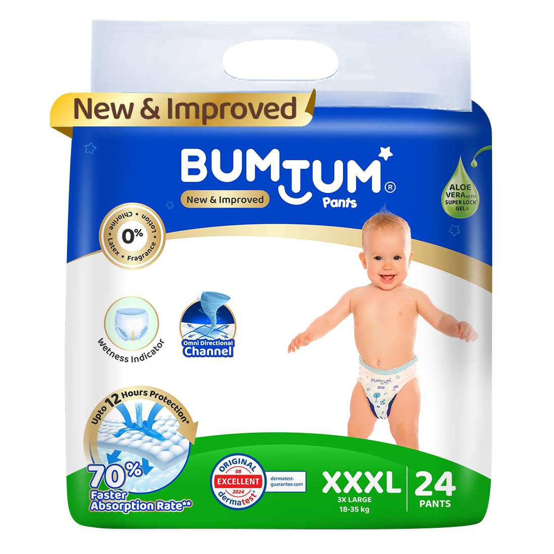Bumtum Baby Diaper Pants, Xxxl Size 24 Count, Double Layer Leakage Protection Infused With Aloe Vera, Cottony Soft High Absorb T