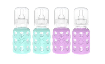Lifefactory Glass Baby Bottles With Silicone Protection - 4-Pack, 4 Oz Each Bottle (2- Mint & 2- Lavender)