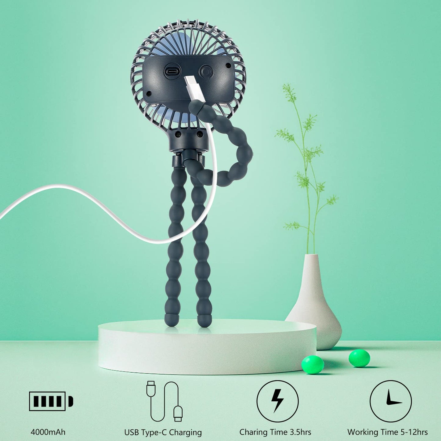 Snawowo Mini Handheld Personal Portable Fan, Baby Stroller Fan, Car Seat Fan, Usb Or Battery Powered, With Flexible Tripod Clip