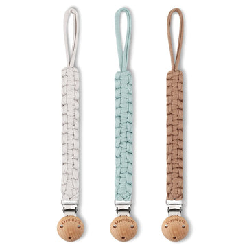 Kapihouse Pacifier Clip For Boy 9.2 Inch Pacifier Leashes Woodern Clips Teething Toy With Handmade Braided Cotton Modern Unisex