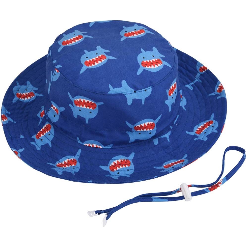 Baby Sun Hat Adjustable - Outdoor Toddler Swim Beach Pool Hat Kids Upf 50+ Wide Brim Chin Strap Summer Play Hat(Shark, 48Cm 6-12