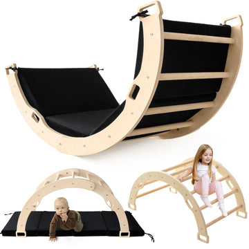 Sherilyn Kids Climber Arch Rocker with Cushion Black, Montessori Climber Indoor Climbing Toys for Toddler, Arch Climber Wooden I