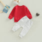 Lesimsam Toddler Baby Boy Valentines Day Outfit Letter Print Crewneck Long Sleeve Sweatshirt And Jogger Pants Set (Lover Boy-Red