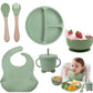 6Pcs Silicone Baby Feeding Set  Suction Plate, Bowl, Bib, Spoon, Fork & Cup  BpaFree, Microwave & Dishwasher Safe  Soft & Sa