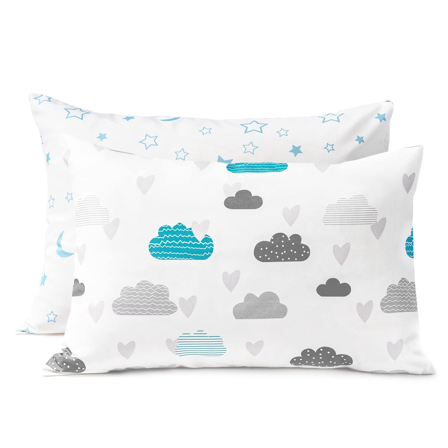 Tillyou Toddler Pillowcase 2 Pack With Envelope Closure,Silky Soft Microfiber 13' X 18' Kids Travel Pillow Cases,Blue Clouds &