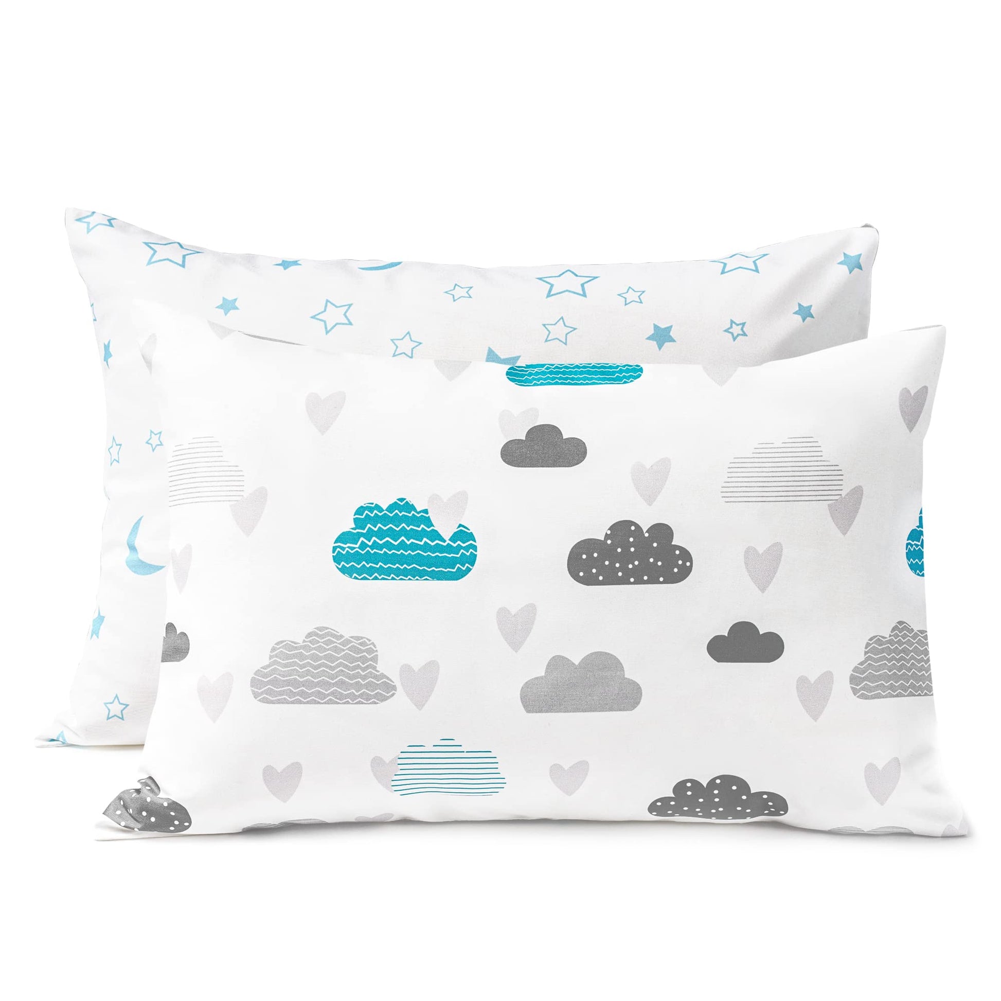 Tillyou Toddler Pillowcase 2 Pack With Envelope Closure,Silky Soft Microfiber 13' X 18' Kids Travel Pillow Cases,Blue Clouds &