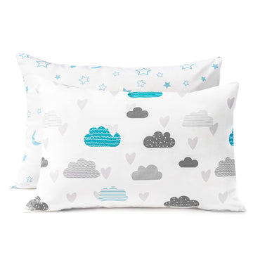 Tillyou Toddler Pillowcase 2 Pack With Envelope Closure,Silky Soft Microfiber 13' X 18' Kids Travel Pillow Cases,Blue Clouds &
