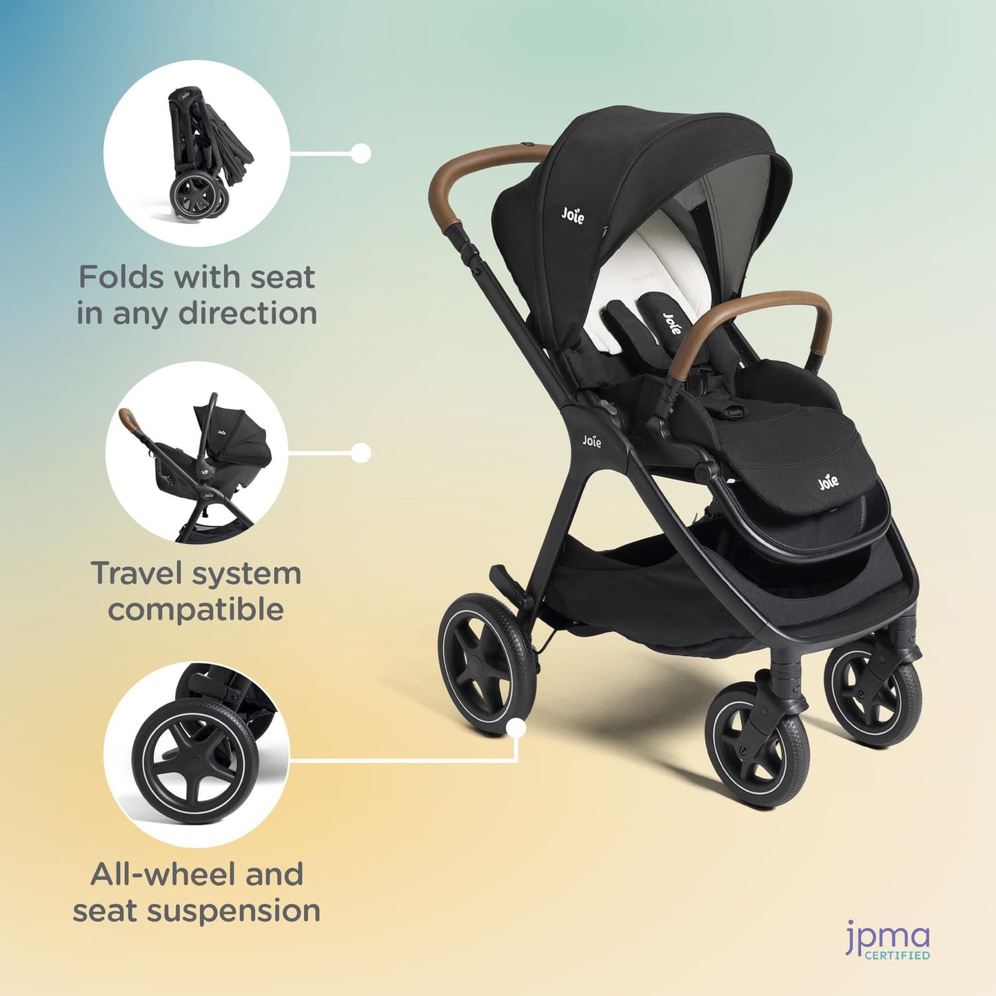 Joie, Kava 3-In-1 Stroller - Versatile, All-Wheel Suspension, Reversible Seat, Travel System Compatible And Detachable Crossbody