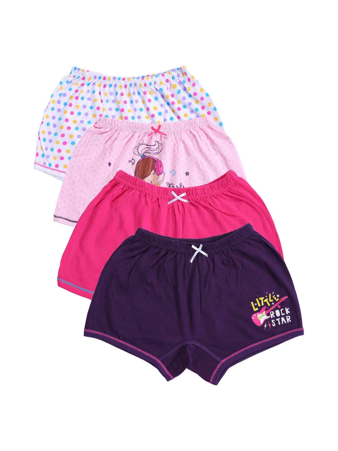 Bodycare Kids Cotton Girls Printed Shorts Pack Of 4 Print Suitable For All Day Wear With Ultrasoft And Durable Waistband For Ras
