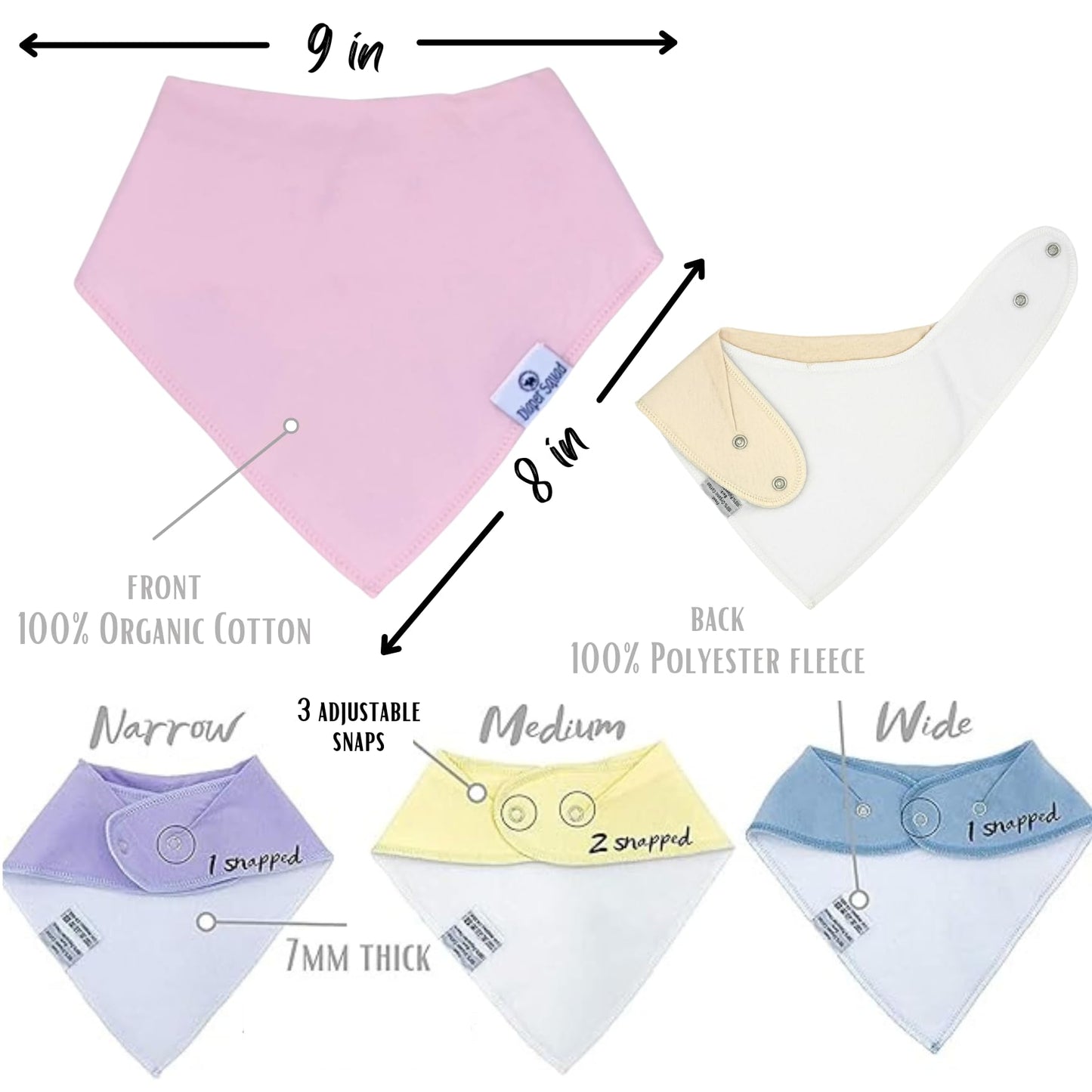 Diapersquad'S 10-Pack Baby Bibs For Drooling And Teething - Bandana Bibs For Girls, Boy, Soft Cotton Baby Drool Bibs (Pastel)