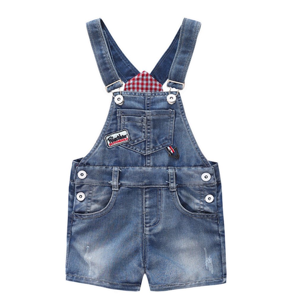 KIDSCOOL SPACE Baby Girl Jean Overalls,Little Ripped Denim Shortall,Blue,9-12 Months
