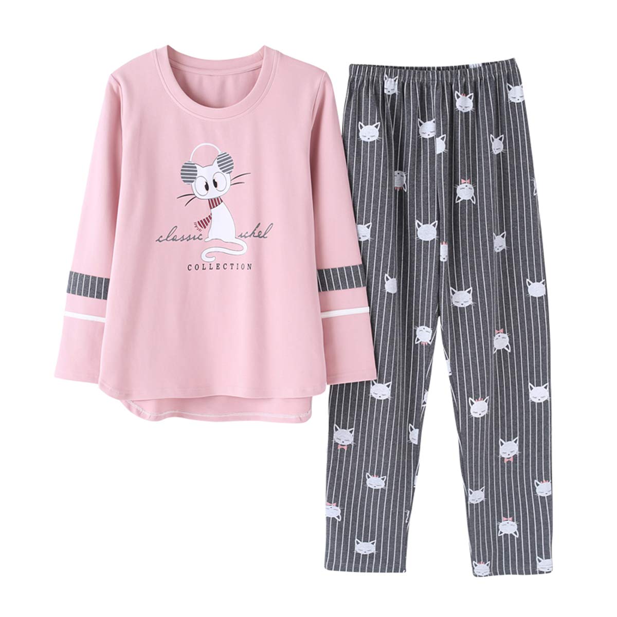 Vopmocld Big Girls Cute Pajama Sets Long Sleeve Lovely Sleepwear 2 Piece PJS Multiple Cartoon Jammies, Pink Gray, 16