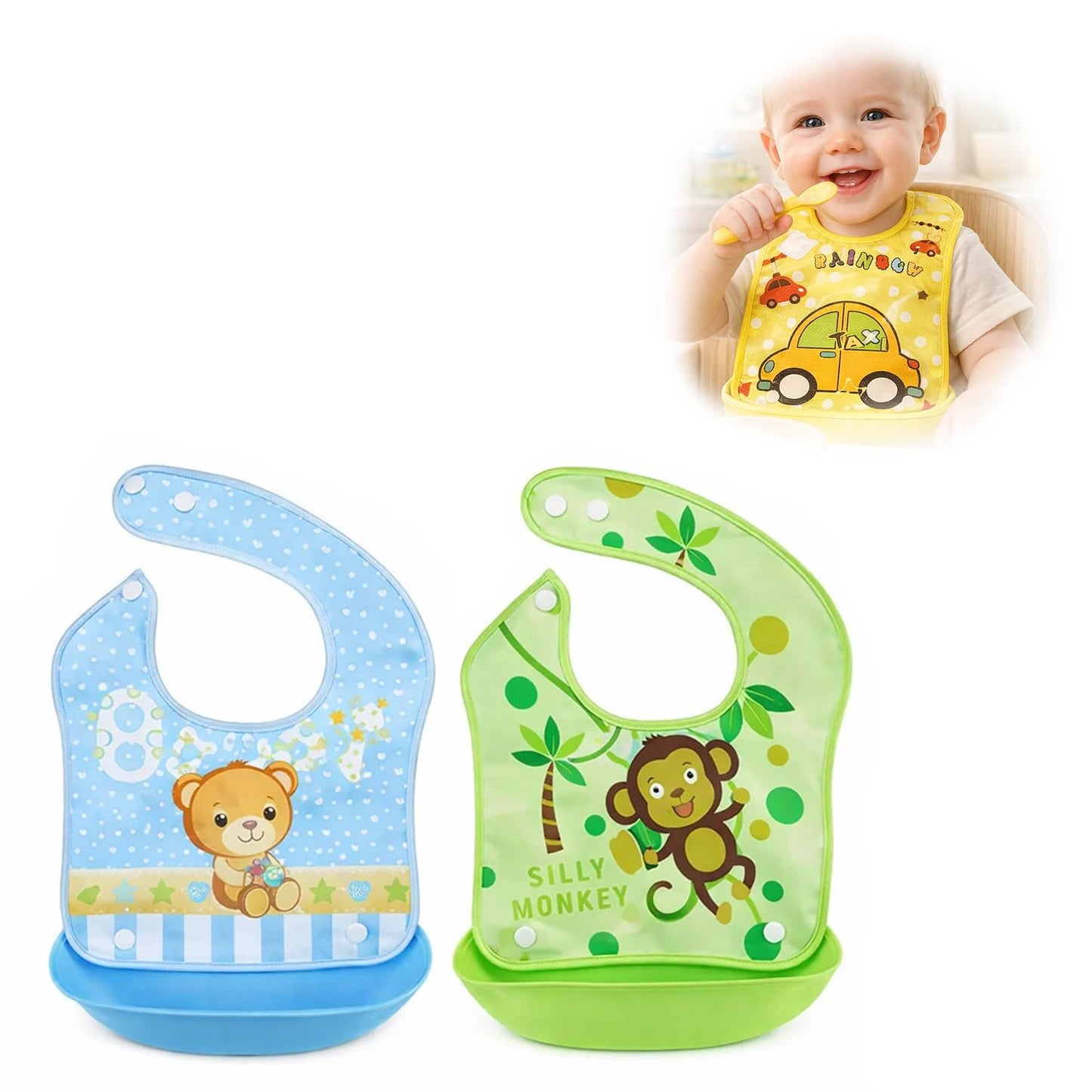 Babygo Silicone Baby Bibs | Detachable Waterproof Apron Feeding Bibs For Infants & Toddlers, Washable, Reusable & Adjustable Nec
