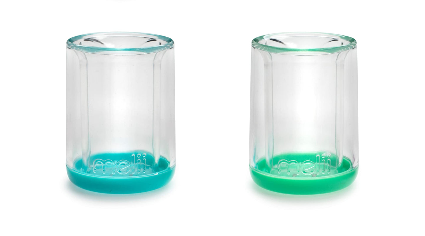 Melii Double-Walled Bear Drinking Cup For Toddlers, Kids And Children (Blue + Mint 2 Pack)