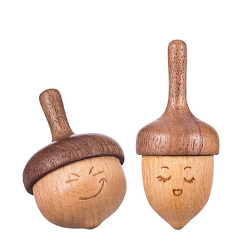 Ahfulife Wooden Spinning Top, Forever Spinning Top With Cute Facial Expression, Wood Physics Relaxation Handmade Gift (Pack Of 2
