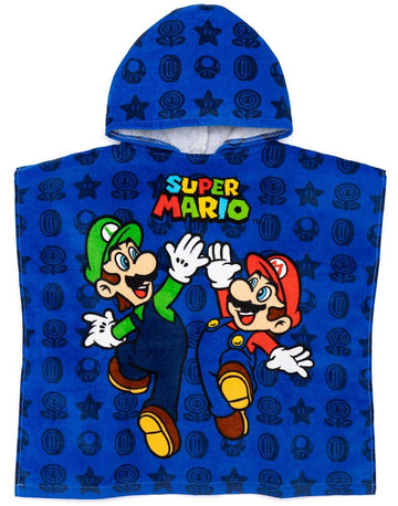 Super Mario Kids Towel Poncho | Boys Game Characters Mario Brothers Bath Towel | Luigi & Mario Star Blue Changing Robe