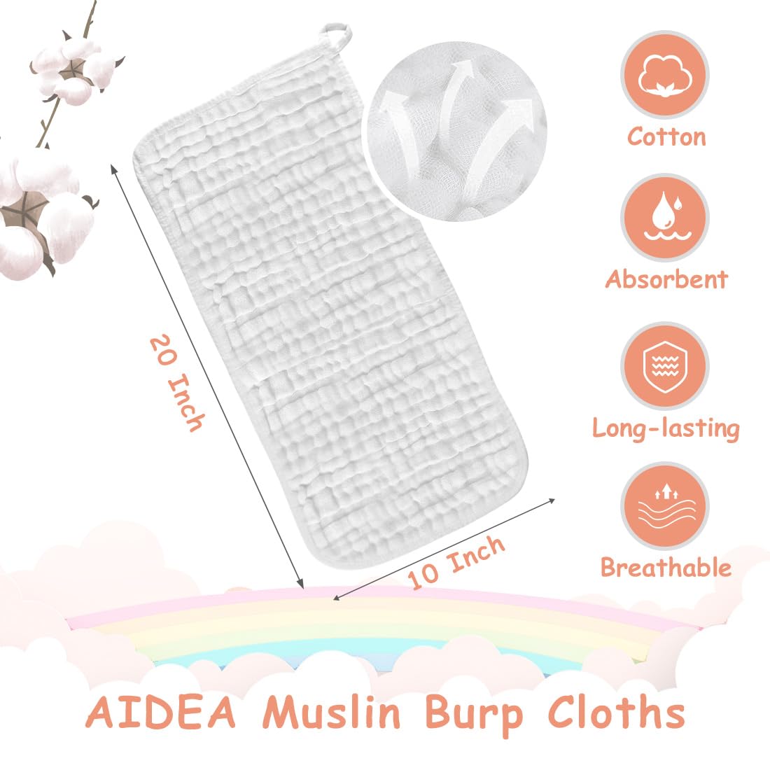 Aidea Burp Cloths And Washcloths For Baby, Absorbent Cotton Muslin Baby Towels, Large Soft Breathable Newborn Essentials For Boy