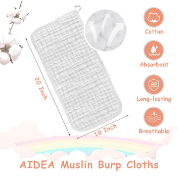 Aidea Burp Cloths And Washcloths For Baby, Absorbent Cotton Muslin Baby Towels, Large Soft Breathable Newborn Essentials For Boy