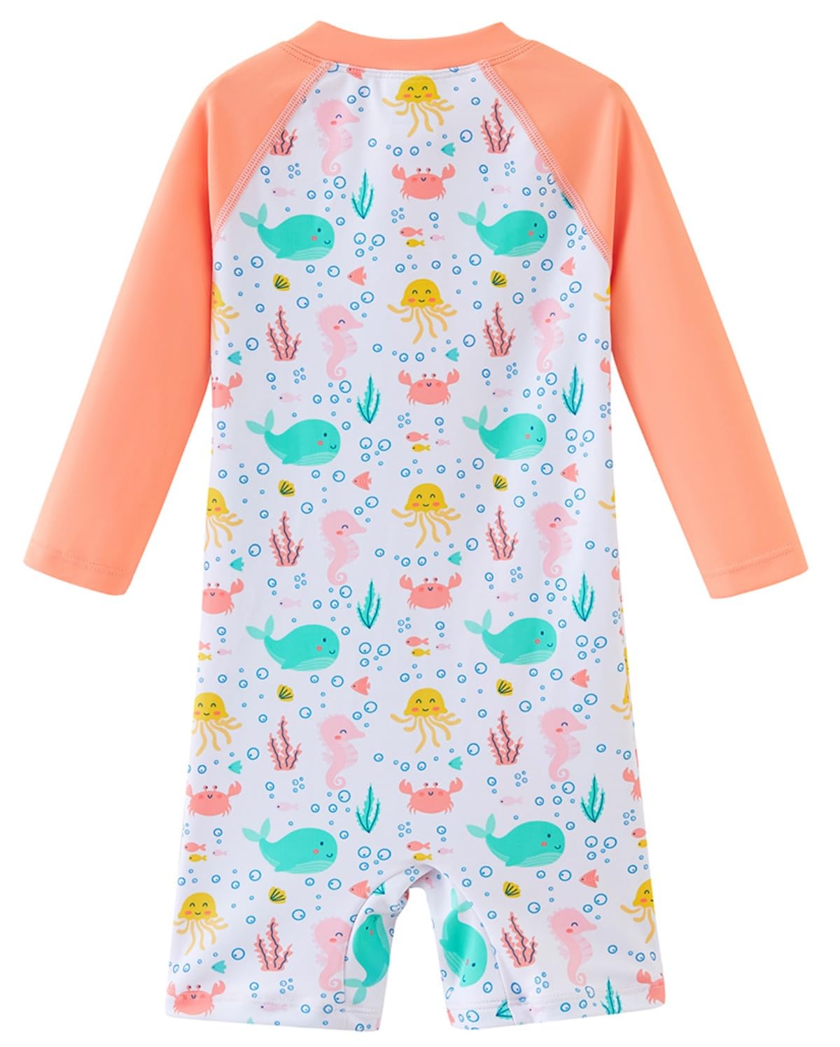 Umelok Baby Girls Swimsuit One Piece Full Zip With Long Sleeve Upf 50+ Sun Protection Sunsuit White Ocean,9M