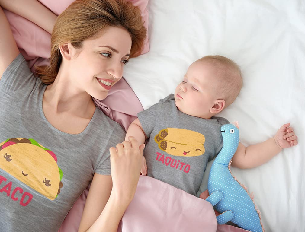 Taco Taquito Mommy And Me Outfits Gifts For New Moms First Mothers Day Mom & Infant Baby Bodysuit Matching Set Taco Gray Large/T