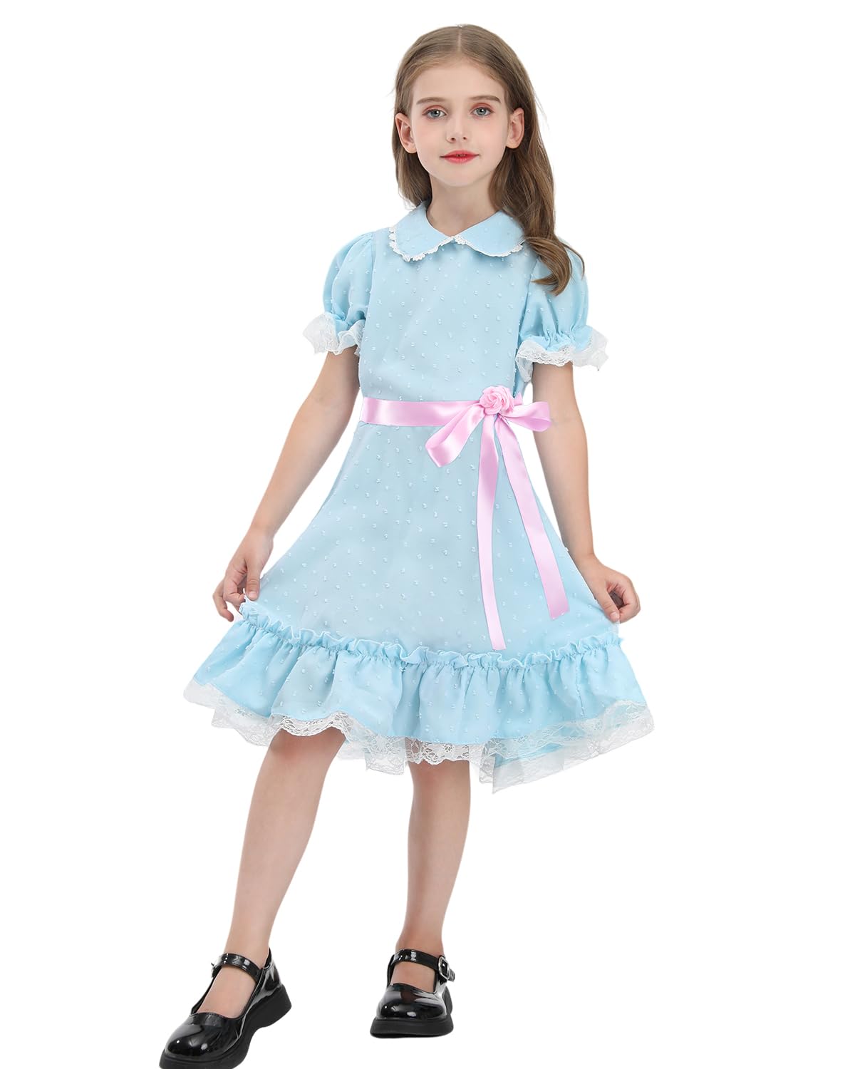 Cr Rolecos The Grady Twins Costume For Kids Girls Blue Creepy Sister Scary Doll Dress Halloween Party B140