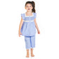 Cherry Crumble Blue Polka Dot 100% Cotton Cap Sleeves Square Neck Night Wear Regular Fit Lace Summer Nightsuit for Girls