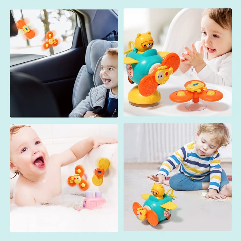 3 In 1 High Chair Toys With Suction Cups Spinner Baby Toys For Babies 6-12 Months,Infant Teething Tray Rattle Bath Toys For Babi