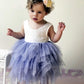 2Bunnies Girl Peony Lace Back A-Line Tiered Tutu Tulle Flower Girl Dress (Gray Sleeveless Short, 12M)