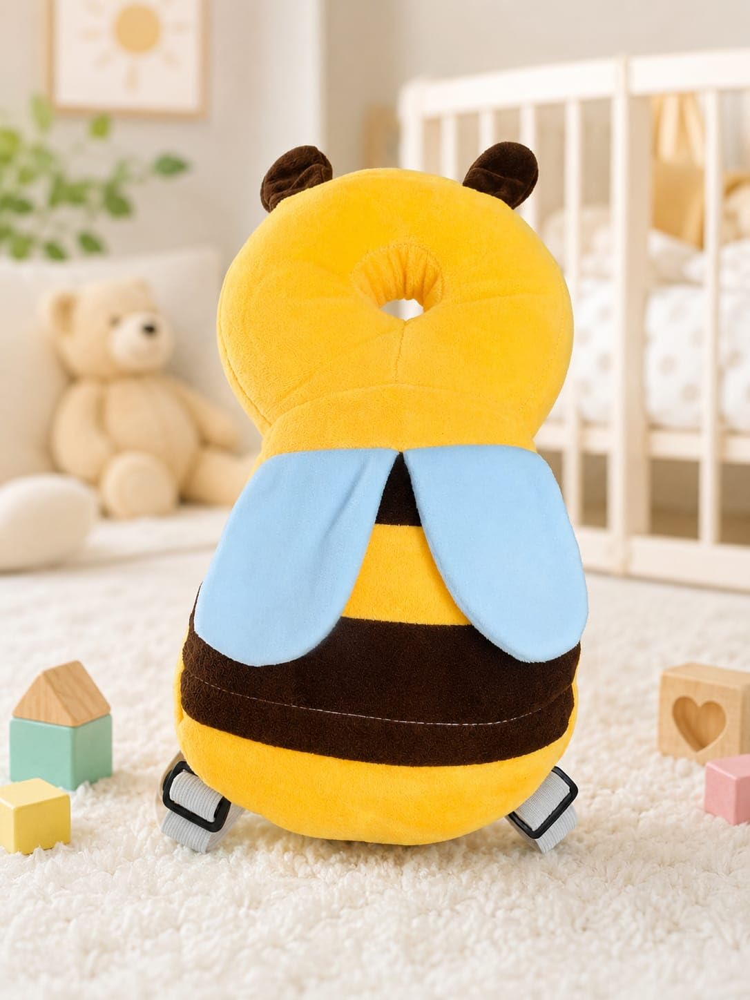 Baby Head Protection Backpack, Bee Design, Soft & Breathable, Adjustable Straps, for 612 Months