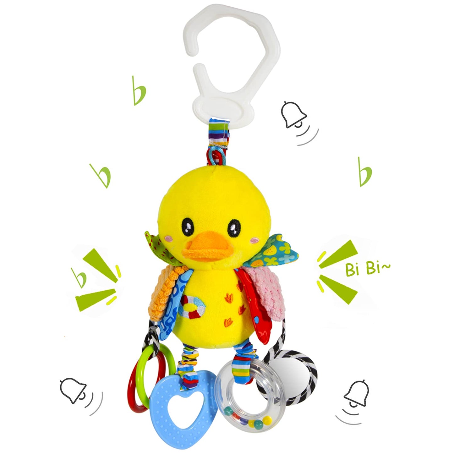 Funsland Baby Stroller Toy and Car Seat Toy for Infant with Teether Hanging Rattle Toys Clip on Stroller Toy Soft Plush Baby Toy